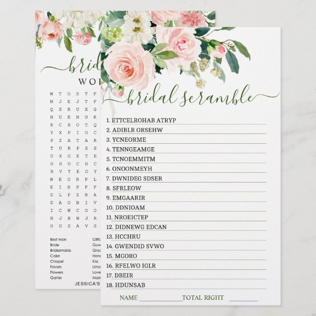TWEEZIJDIG Roze Blush Bloemen Bruiloft Feest Spel (Voorkant / Achterkant)