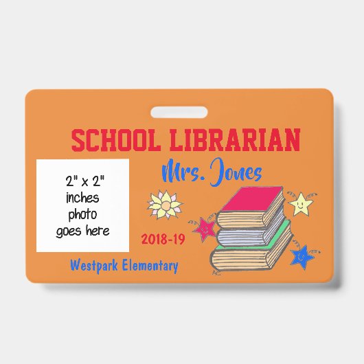 Tweezijdig schoolbibliothecaris ID-badge Badge (Voorzijde)