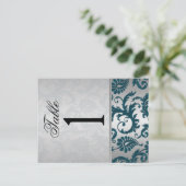 Tweezijdig Silver en Blauwgroen Damask II Tafelnum Briefkaart (Staand voorkant)