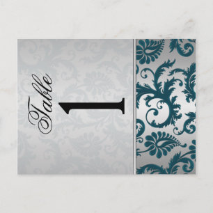 Tweezijdig Silver en Blauwgroen Damask II Tafelnum Briefkaart