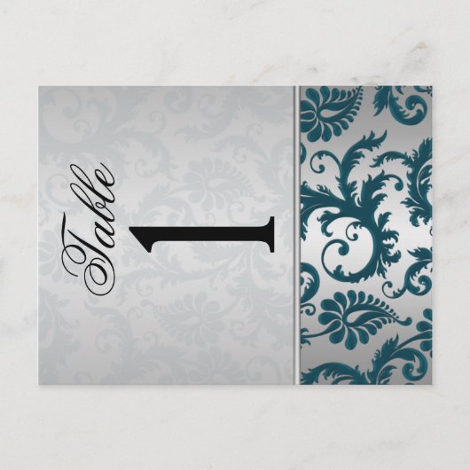 Tweezijdig Silver en Blauwgroen Damask II Tafelnum Briefkaart (Voorkant)