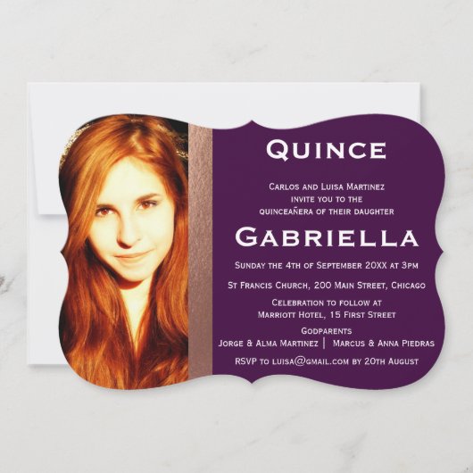 Tweezijdig tweetalige Quinceañera-fotouitnodiging Kaart (Voorkant)