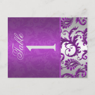 Tweezijdig zilver en Paarse Damask II Tafelnummer