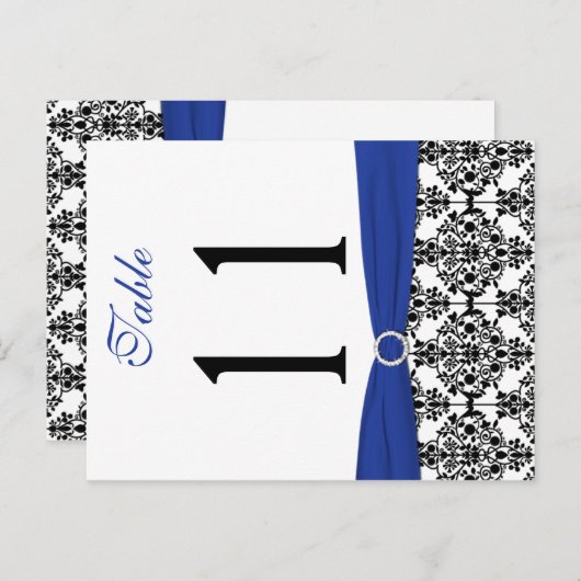 Tweezijdig zwart, wit, blauw damast tafelnummer (Voorkant / Achterkant)