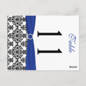 Tweezijdig zwart, wit, blauw damast tafelnummer (Achterkant)