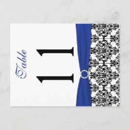 Tweezijdig zwart, wit, blauw damast tafelnummer