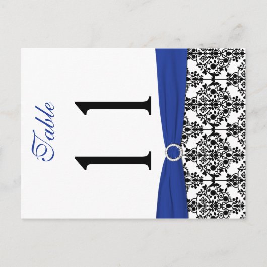 Tweezijdig zwart, wit, blauw damast tafelnummer (Voorkant)