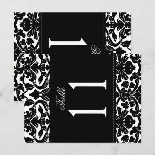 Tweezijdig zwart-wit damast tafelnummer (Voorkant / Achterkant)