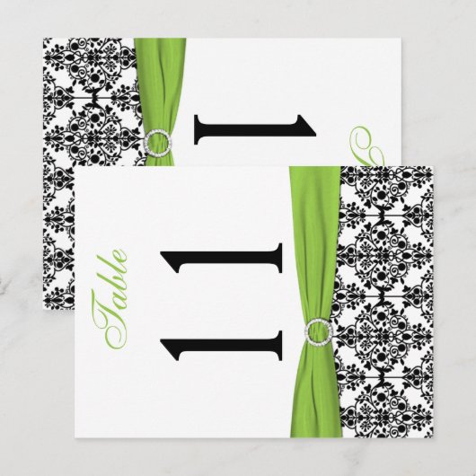 Tweezijdig zwart, wit, Limoen Damask Tafelnummer (Voorkant / Achterkant)