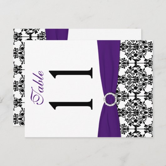 Tweezijdig zwart, wit, Paarse Damask Tafelnummer (Voorkant / Achterkant)