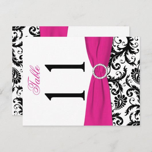 Tweezijdig zwart, wit, roze Damast Tafelnummer (Voorkant / Achterkant)