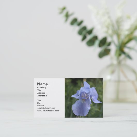 Tweezijdige blauwe iris en laurier visitekaartje (Staand voorkant)