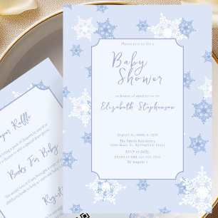 Tweezijdige blauwe sneeuwvlok baby shower uitnodig kaart