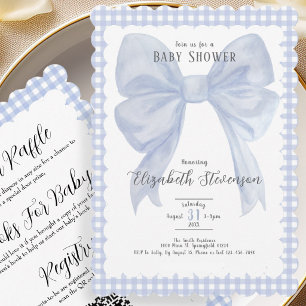 Tweezijdige blauwe strik jongens babyshower uitnod kaart