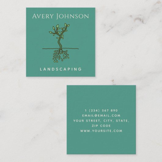 Tweezijdige boomwortels Landscaping Gardening Gree Vierkante Visitekaartje (Voorkant / Achterkant)