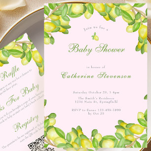 Tweezijdige citroen meisje babyshower uitnodiging