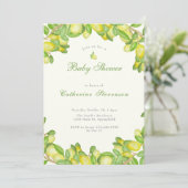 Tweezijdige citroengele babyshower uitnodiging (Staand voorkant)