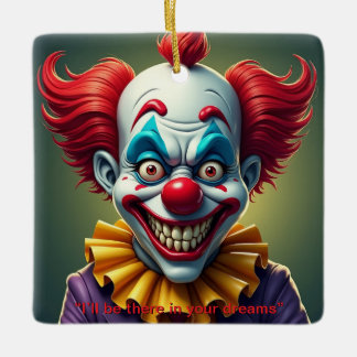 Tweezijdige enge clown  keramisch ornament