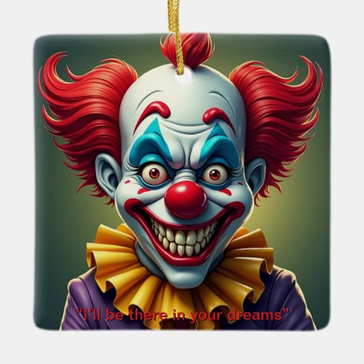 Tweezijdige enge clown keramisch ornament (Voorkant)