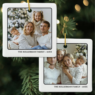 Tweezijdige Familie Twee Foto Kerstmis Keramisch Ornament