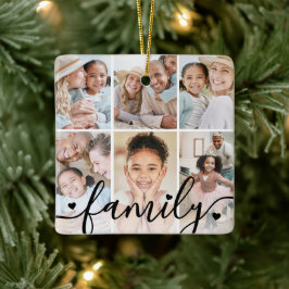 Tweezijdige familiefotocollage keramisch ornament