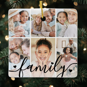 Tweezijdige familiefotocollage keramisch ornament