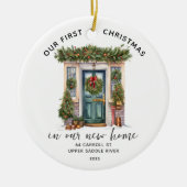 Tweezijdige foto Ons eerste kerst nieuwe huis Keramisch Ornament (Voorkant)