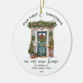 Tweezijdige foto Ons eerste kerst nieuwe huis Keramisch Ornament (Links)
