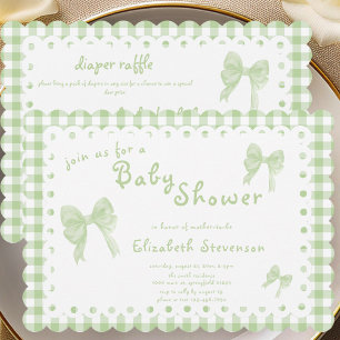 Tweezijdige groene geruite baby shower uitnodiging