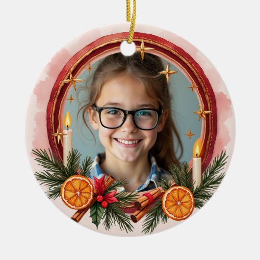 Tweezijdige Herdenkings Kerst Warm Gloed Keramisch Ornament (Voorkant)
