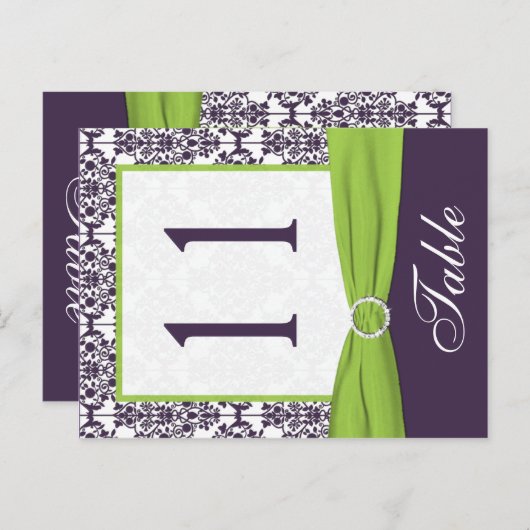 Tweezijdige Limoen en Paarse Damask Tafelnummer (Voorkant / Achterkant)