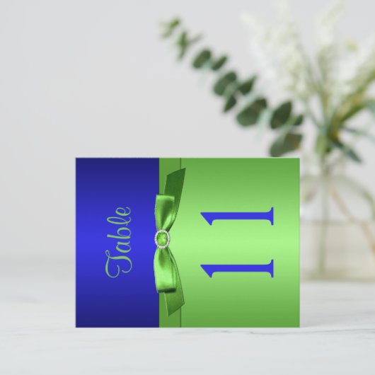 Tweezijdige Limoen en Royal Blue Tafelnummer (Staand voorkant)