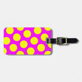 Tweezijdige magenta en gele polka stippen bagagelabel