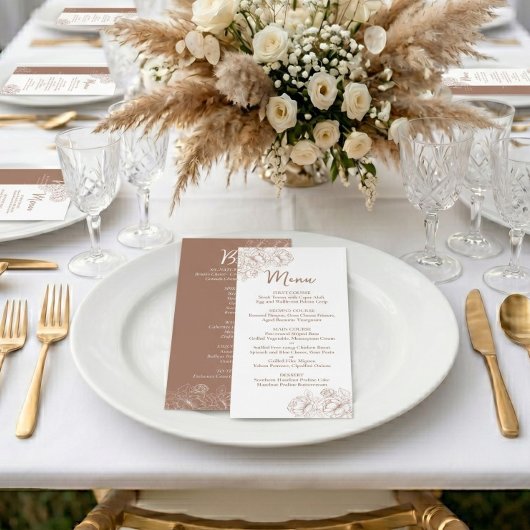 Tweezijdige Mocha Mousse Boho Bloemige Trouwbar+ Menu