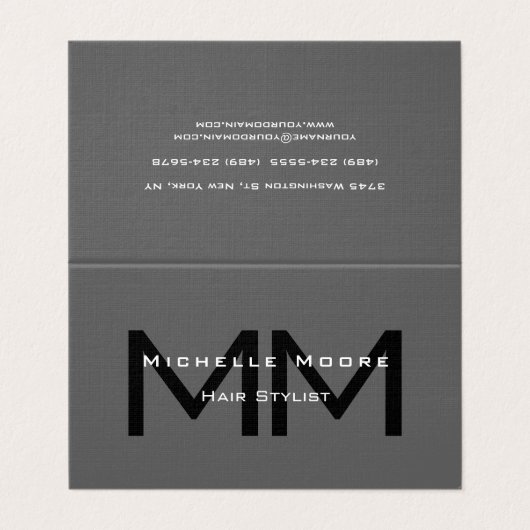 Tweezijdige Monogrammed Zwart Grijs Euro Size Linn Visitekaartje (Buitenkant ongevouwen)