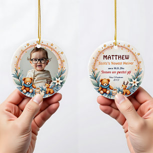 Tweezijdige nieuwste helper van de Kerstman Keramisch Ornament