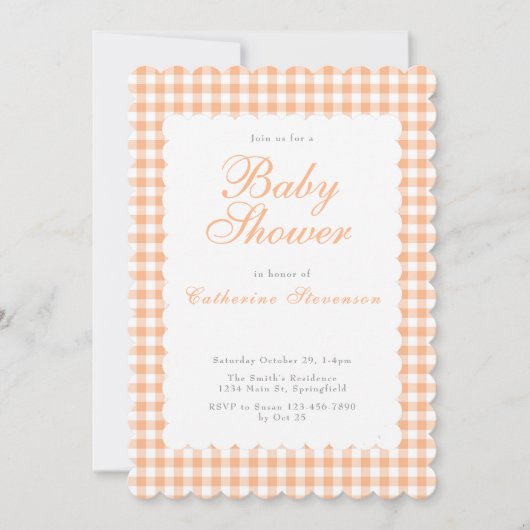 Tweezijdige oranje babyshower uitnodiging (Voorkant)