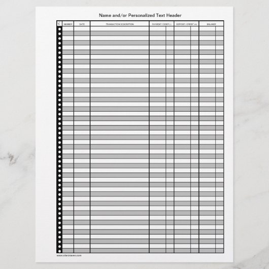 Tweezijdige pagina's van het banktransactieregiste flyer (Voorkant)