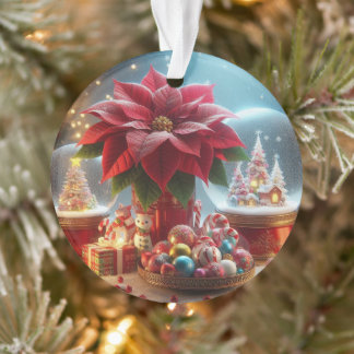 Tweezijdige Poinsettia Sneeuwbol   Ornament