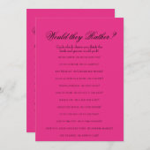 Tweezijdige Roze Bruidsfeest Spellen Kaart (Voorkant / Achterkant)