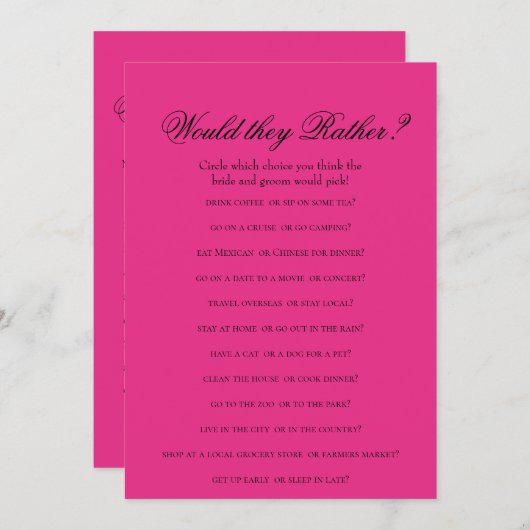 Tweezijdige Roze Bruidsfeest Spellen Kaart (Voorkant / Achterkant)