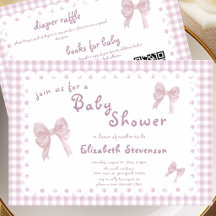 Tweezijdige Roze Gingham Baby Shower Uitnodiging