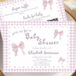 Tweezijdige Roze Gingham Baby Shower Uitnodiging