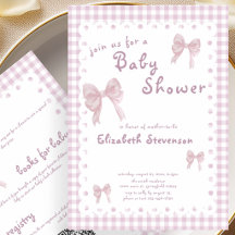 Tweezijdige Roze Gingham Baby Shower Uitnodiging