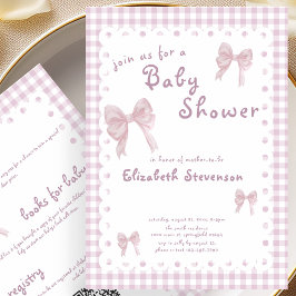 Tweezijdige Roze Gingham Baby Shower Uitnodiging