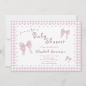 Tweezijdige Roze Gingham Baby Shower Uitnodiging (Voorkant)