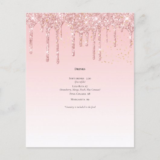 Tweezijdige Roze Gouden Druppelende Glitter MENU S (Achterkant)