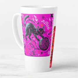 Tweezijdige Roze Kat Latte Mok