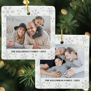 Tweezijdige Sneeuwvlok Twee Foto Kerstmis Keramisch Ornament