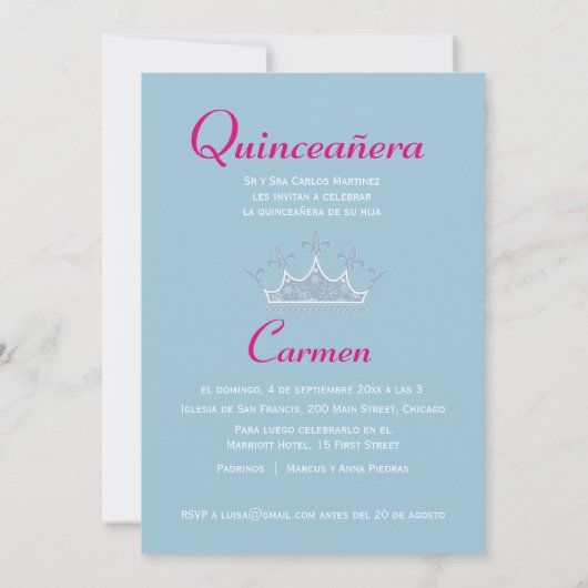 Tweezijdige uitnodiging van Quinceañera Tiara (Achterkant)